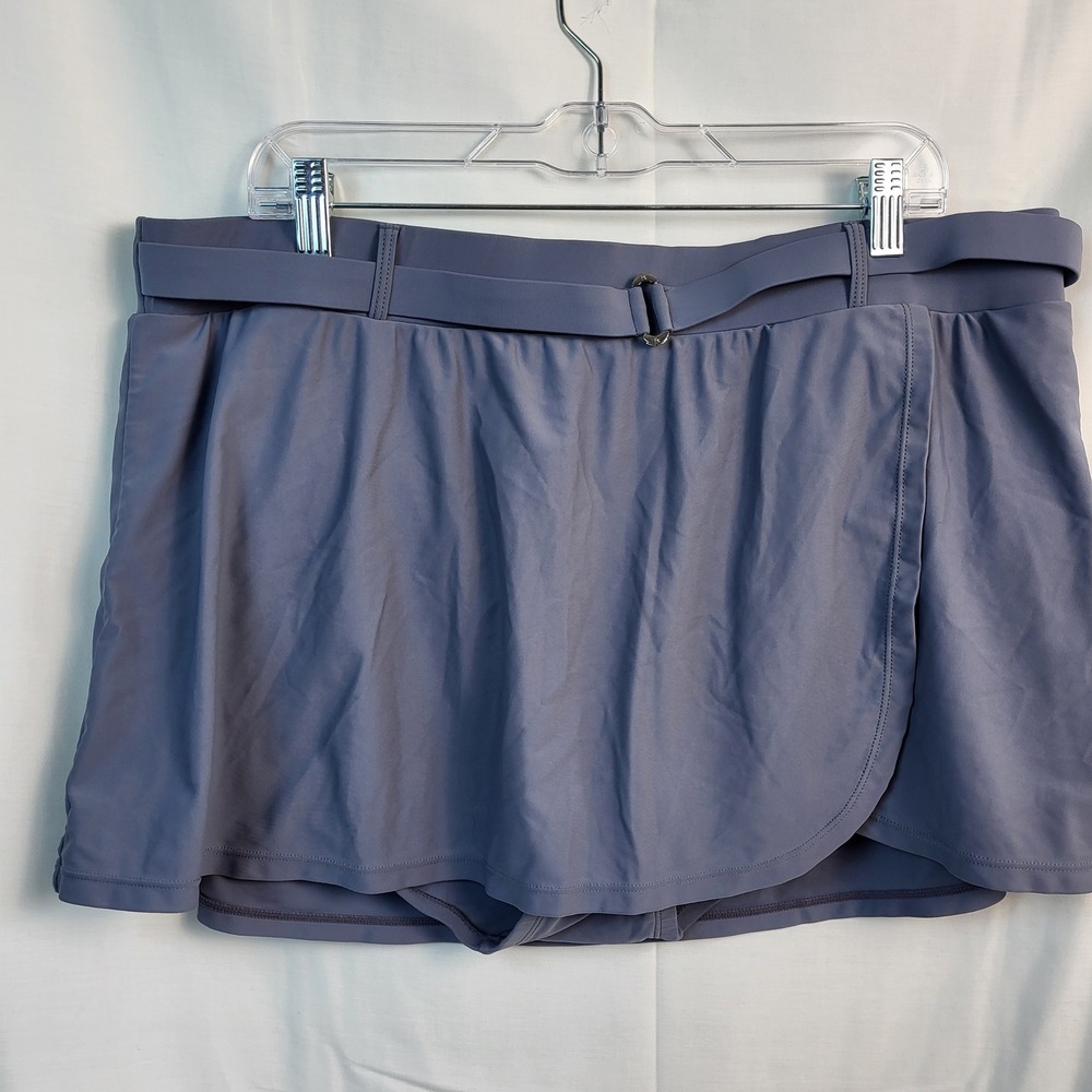 Free Country Womens Plus 2X Blue Purple Belted Swim Skort Bikini Bottom 20W 22W